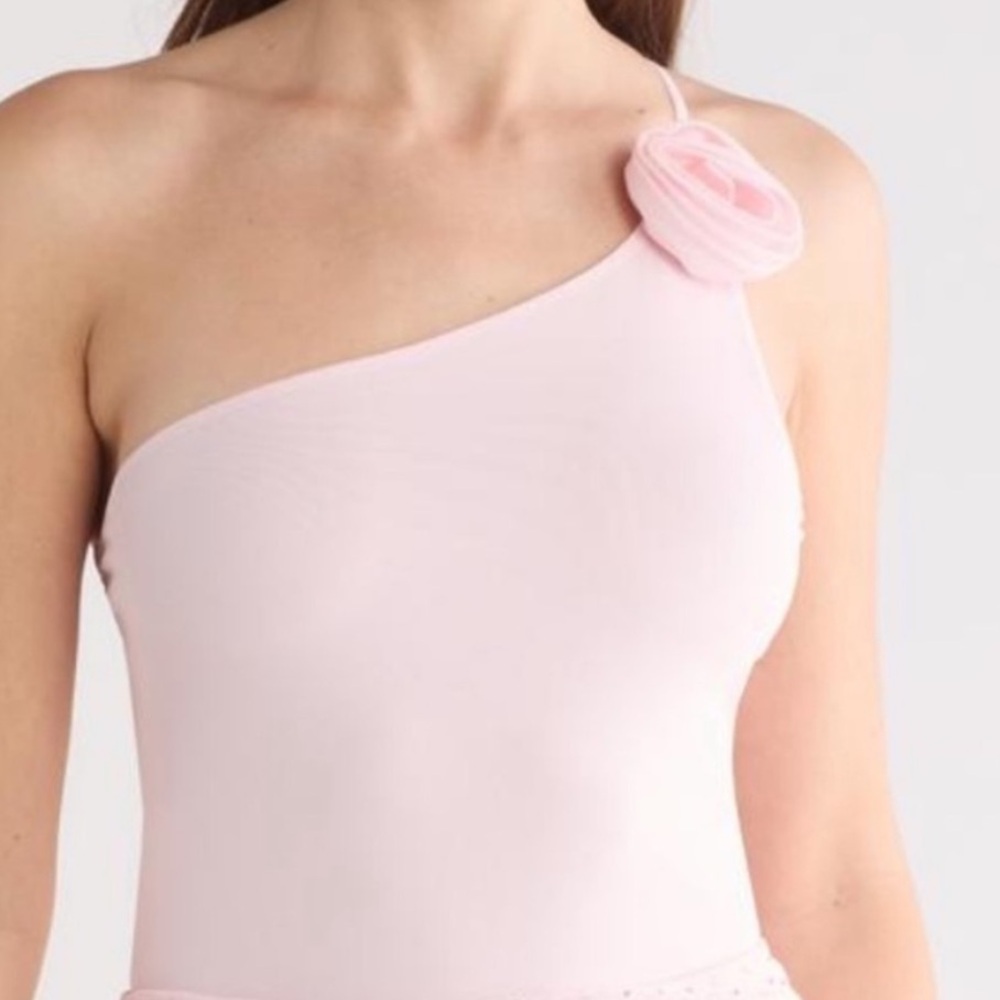 AFRM Katie Rosette One Shoulder Pink Bodysuit Size L